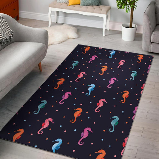 Watercolor colorful seahorse pattern Area Rug