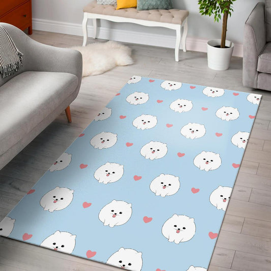 White cute pomeranian pattern Area Rug