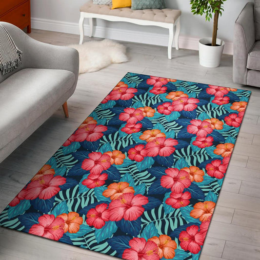 Red Hibiscus Pattern Print Design HB02 Area Rugs