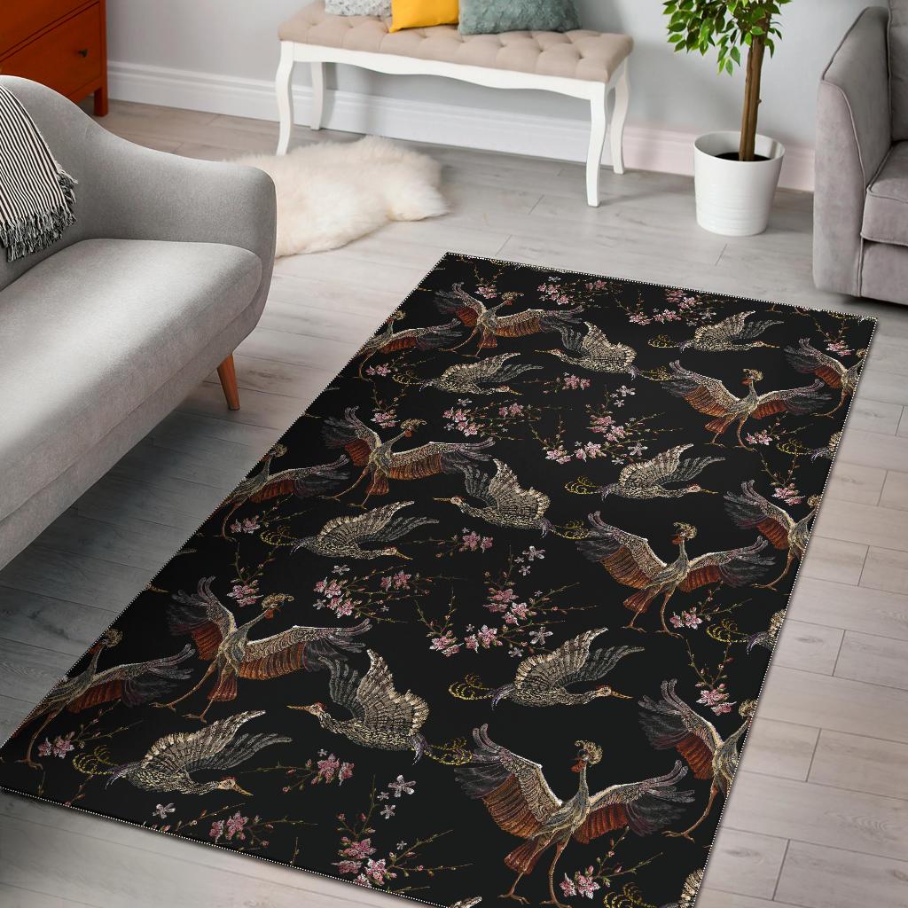 Japanese Crane Pattern Background Area Rug