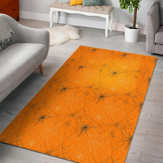 Cobweb Spider Web Pattern Orange Background Area Rug