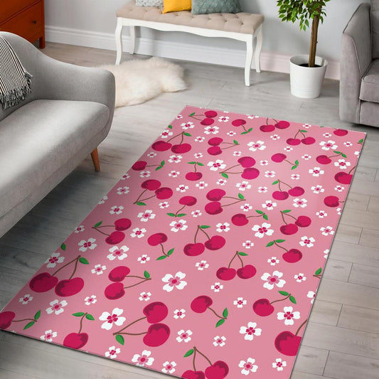 cherry flower pattern pink background Area Rug