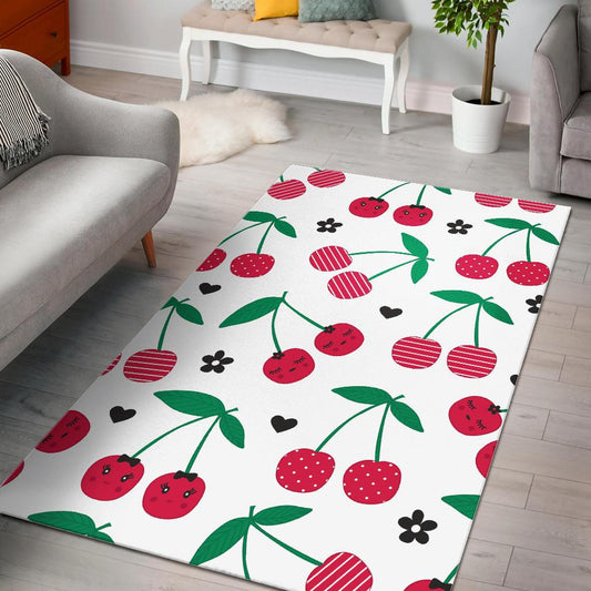 cherry pattern white background Area Rug