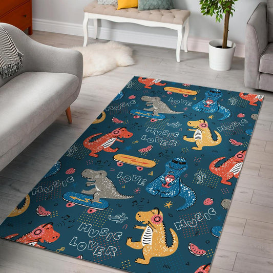 Dinosaur Music Skating Pattern Area Rug