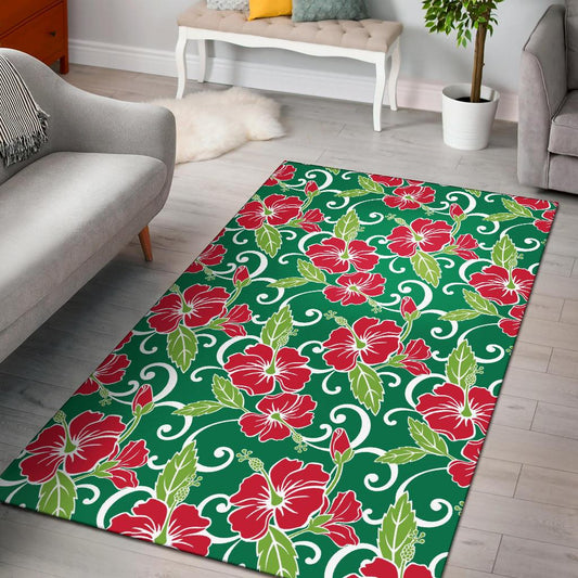 Red Hibiscus Pattern Print Design HB019 Area Rugs