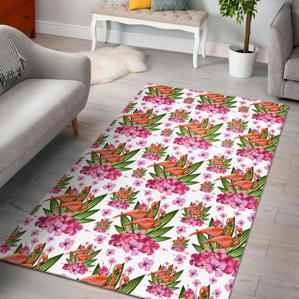 Flamingo Pink Hibiscus Pattern Area Rug