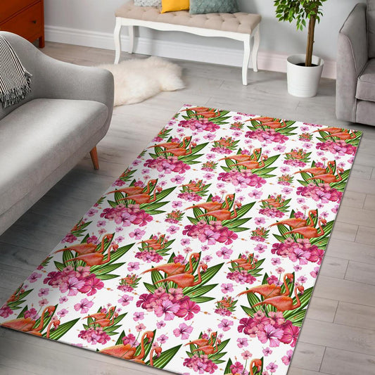 Flamingo Pink Hibiscus Pattern Area Rug