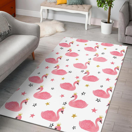Pink Swan Pattern Area Rug