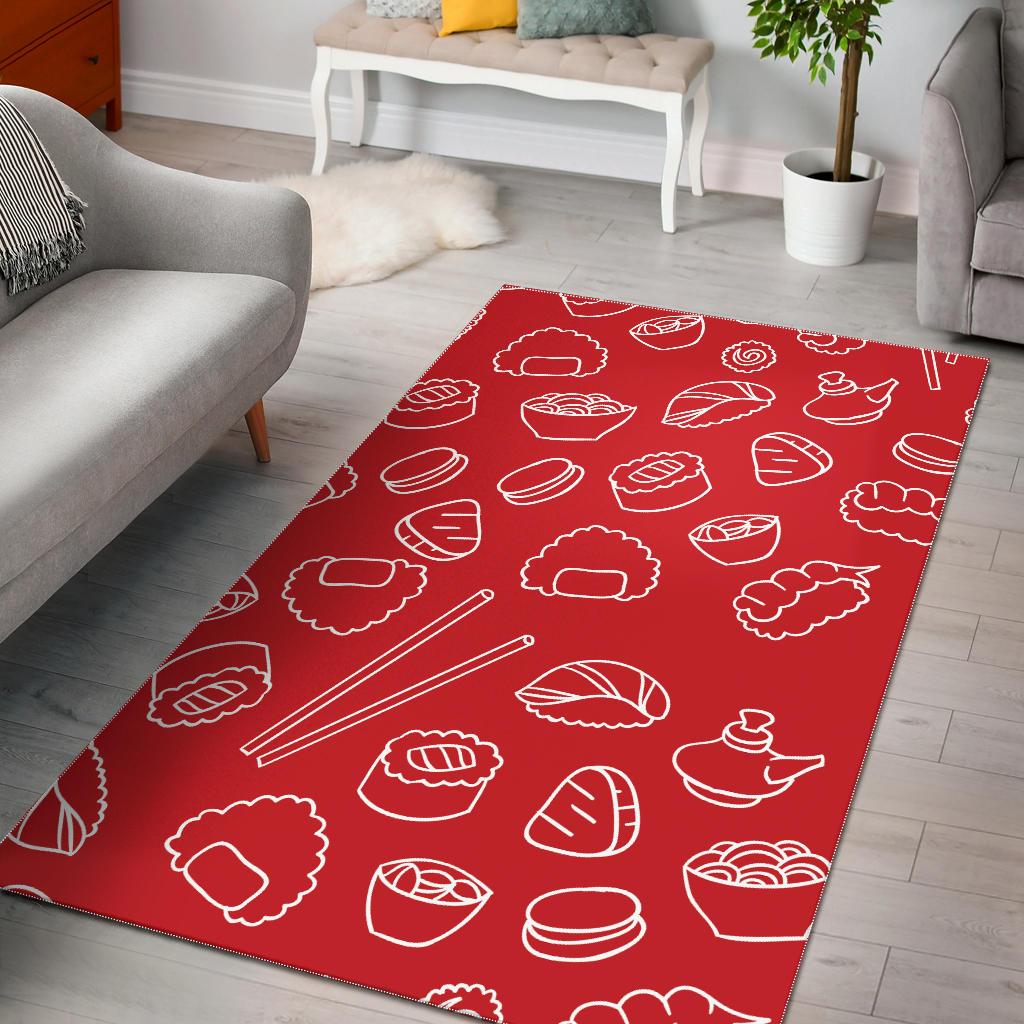 sushi pattern red background Area Rug