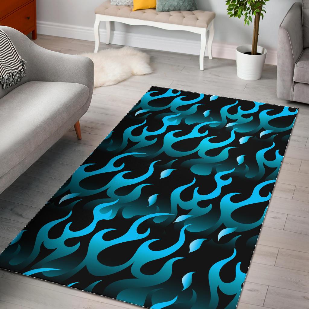 Blue Flame Fire Pattern Background Area Rug
