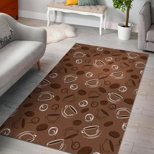 Coffee Cup and Coffe Bean Pattern Area Rug