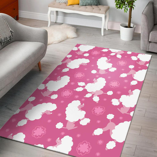 Poodle Pink Theme Pattern Area Rug