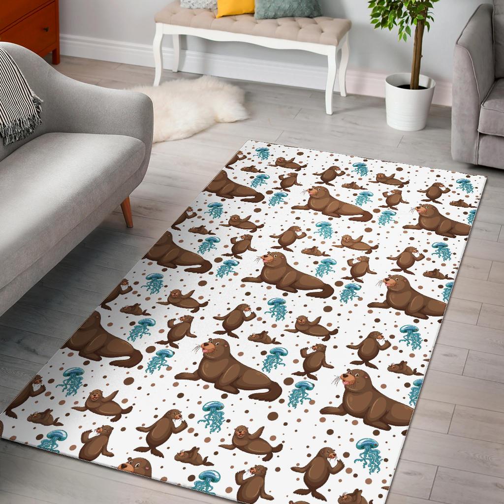 sea lion Seals jellyfish pattern Area Rug