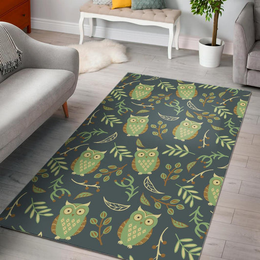Cute owls leaves pattern Area Rug