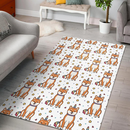 shiba inu unicorn costume horn colorful tail pattern Area Rug