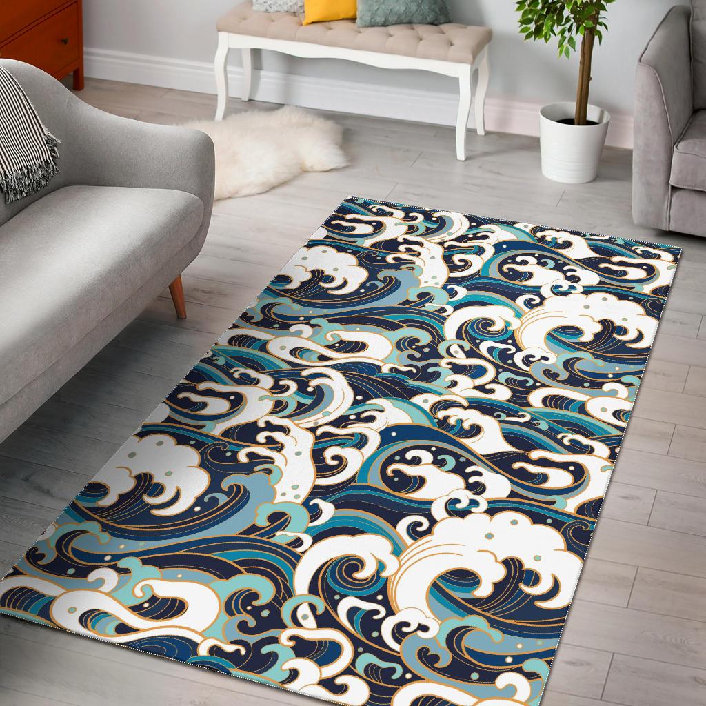 Japanese wave pattern Area Rug