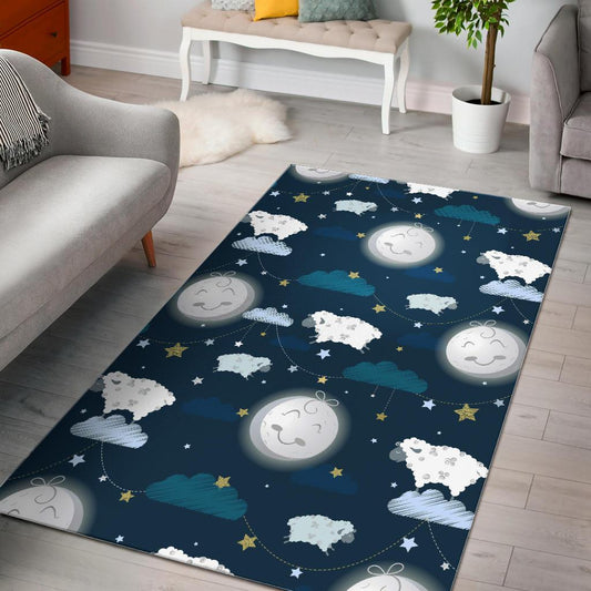 Sheep Playing Could Moon Pattern  Area Rug
