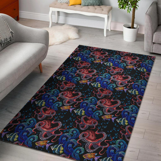 Octopus sea wave tropical fishe pattern Area Rug