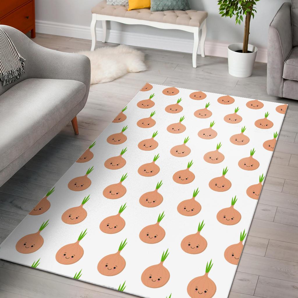 cute onions smiling faces Area Rug