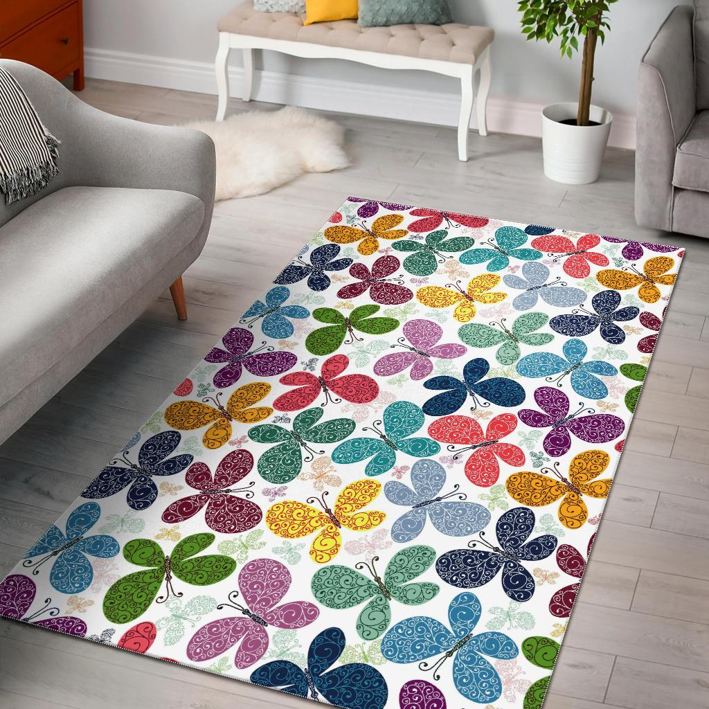 Colorful Butterfly Pattern Area Rug
