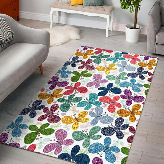 Colorful Butterfly Pattern Area Rug