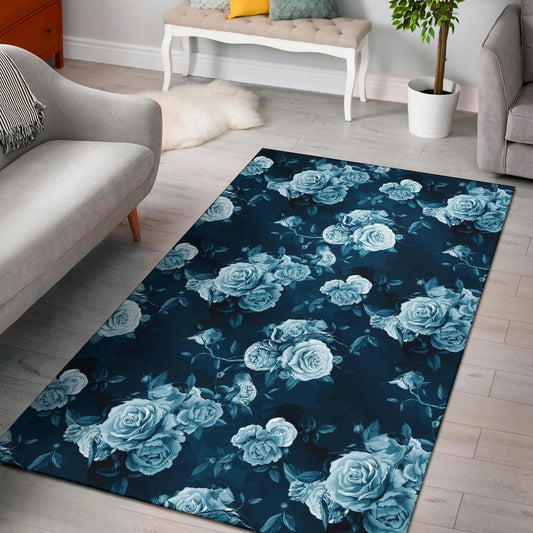 Rose Blue Pattern Print Design RO014 Area Rugs