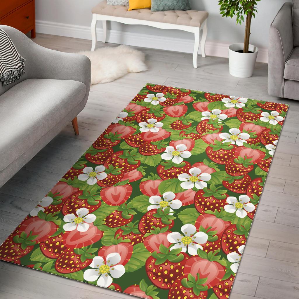 Strawberry Leaves Flower Pattern Area Rug