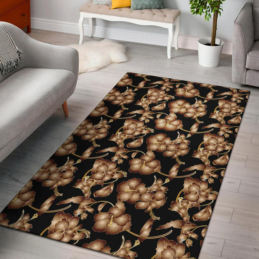 Brown Hibiscus Pattern Print Design HB06 Area Rugs