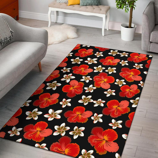 Red Hibiscus Pattern Print Design HB022 Area Rugs