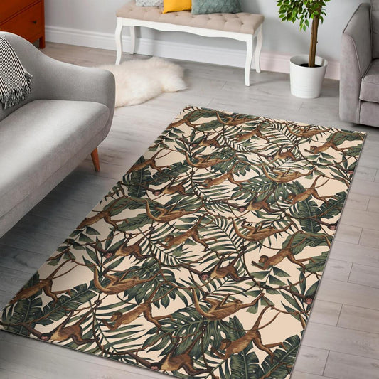 Monkey tropical leaves background Area Rug