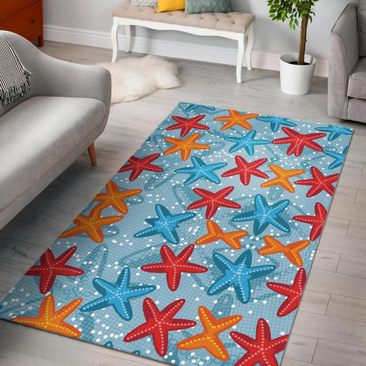 Blue red orange starfish pattern Area Rug