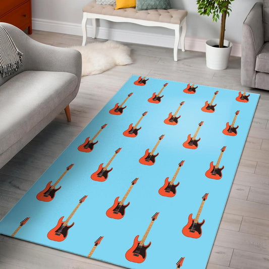 electric guitar pattern light blue background Area Rug