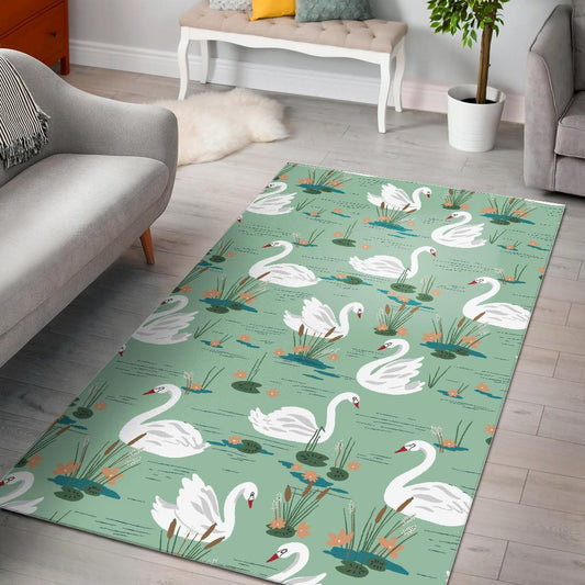 White swan lake pattern Area Rug