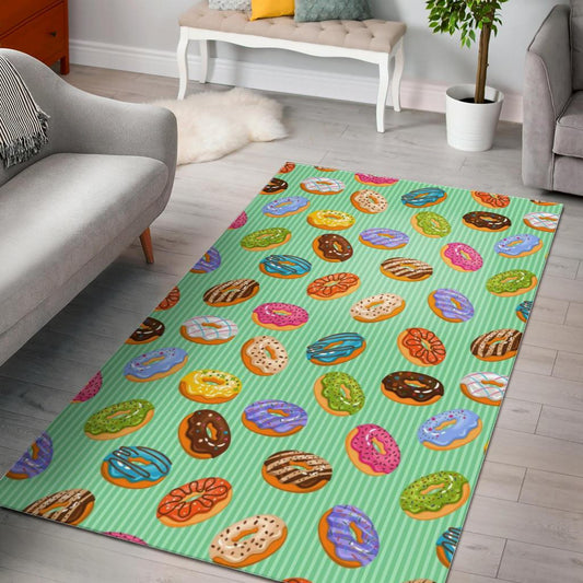 Colorful donut pattern green background Area Rug