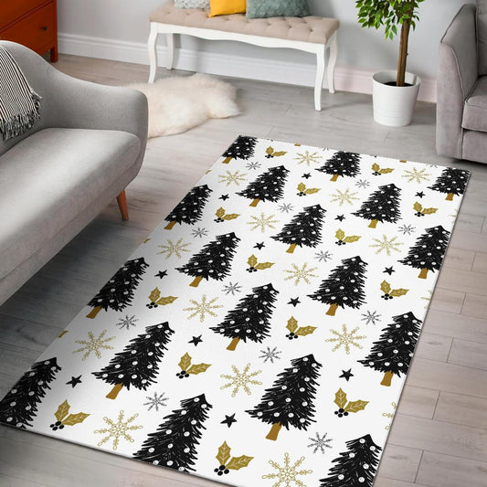 Christmas tree holly snow star pattern Area Rug