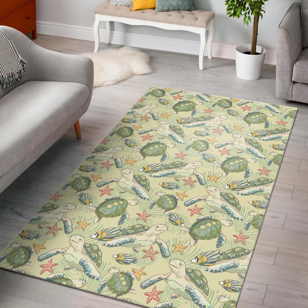 Hand drawn sea turtle fish pattern Area Rug