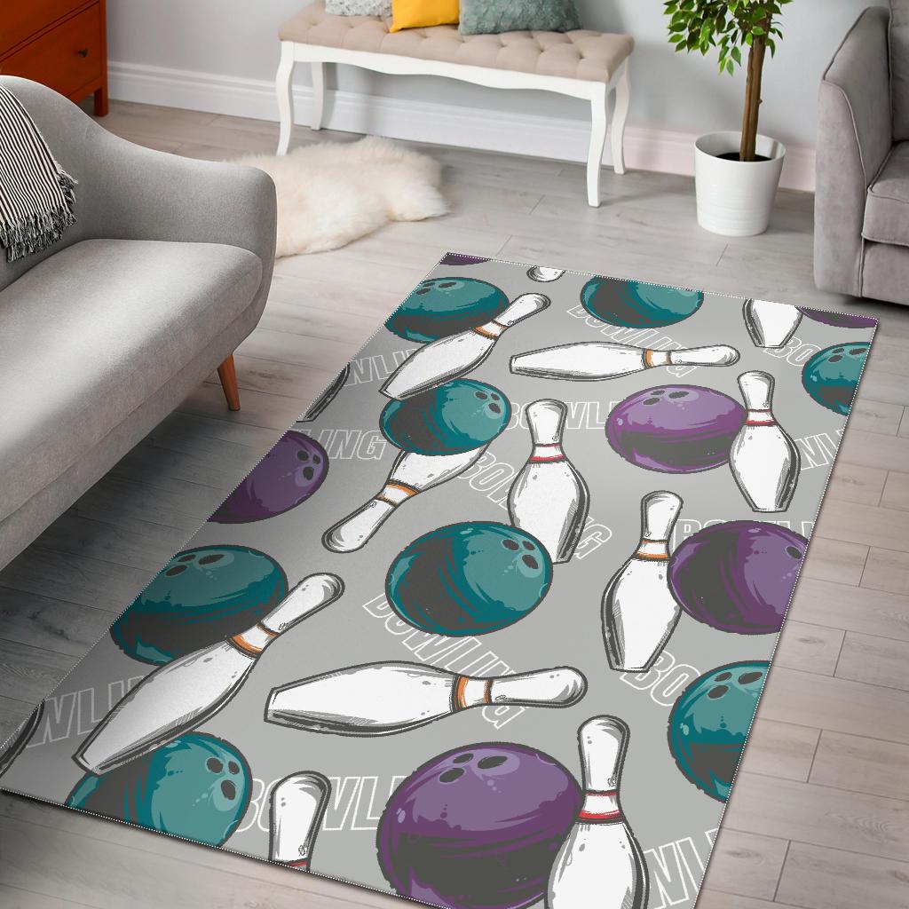 Bowling ball and pin gray background Area Rug