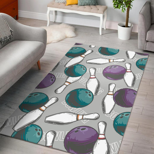 Bowling ball and pin gray background Area Rug