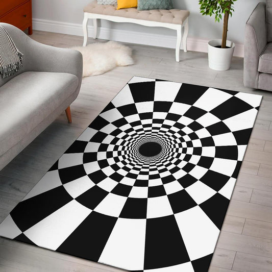 Tunnel Illusion Black and White Hole Area Rug