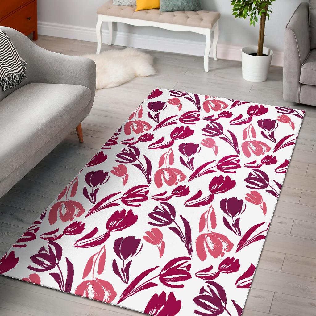 pink sketch tulip pattern Area Rug