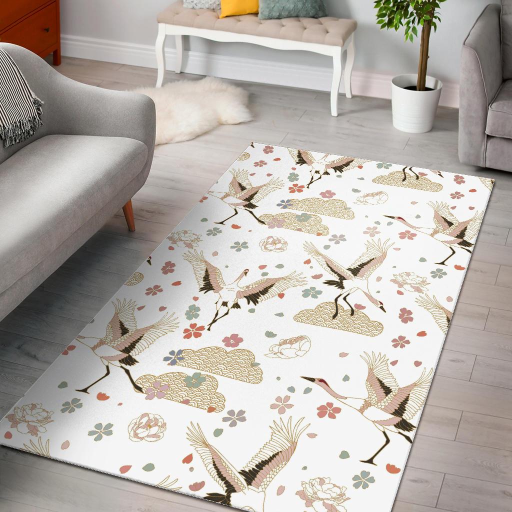 Beautiful Japanese cranes pattern Area Rug