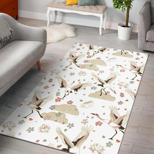 Beautiful Japanese cranes pattern Area Rug
