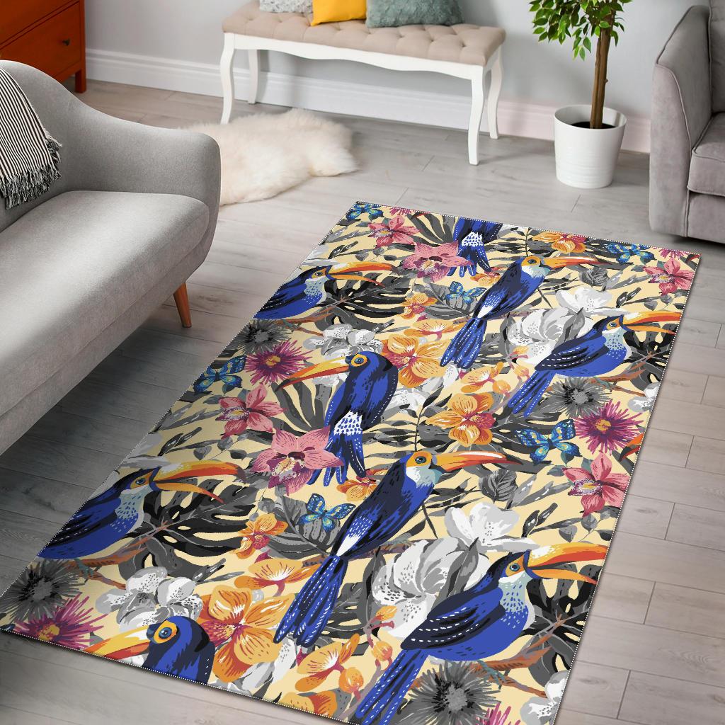 Toucan Leaves Flower Pattern Area Rug