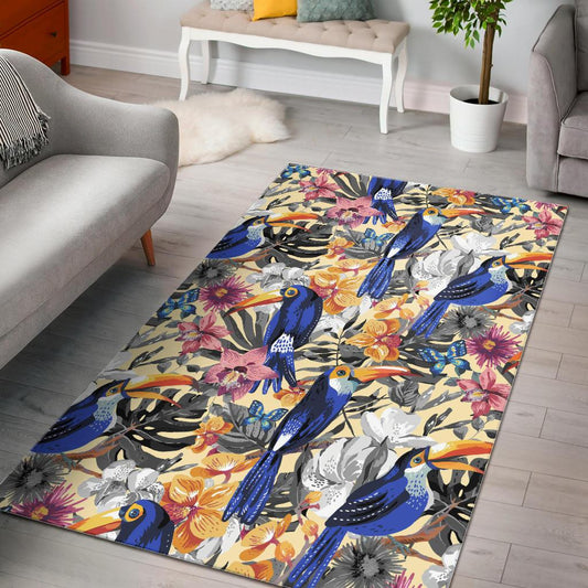 Toucan Leaves Flower Pattern Area Rug