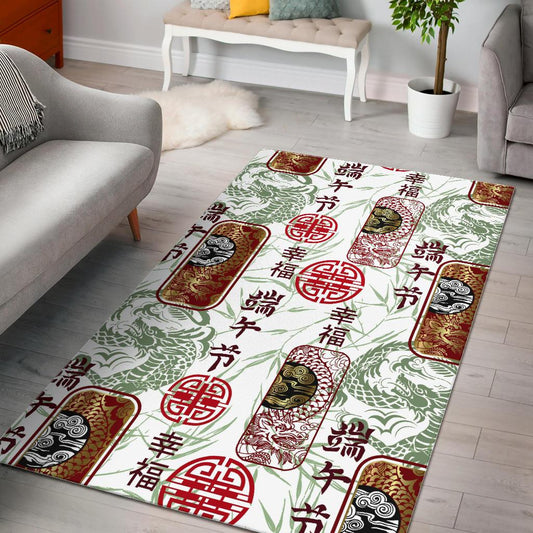 Dragon Pattern Happy Dragon Boat Festival Area Rug
