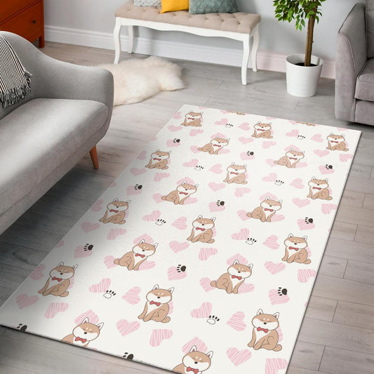Cute Shiba Inu Heart Pattern Area Rug