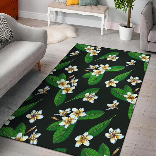 White Plumeria Pattern Print Design PM023 Area Rugs