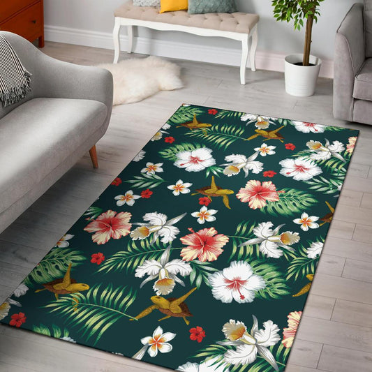Hawaiian Flower Design with SeaTurtle Print Area Rugs