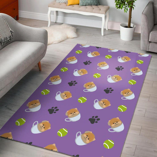 Pomeranian in Cup Pattern Area Rug