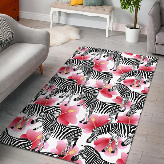 Zebra Red Hibiscus Pattern Area Rug